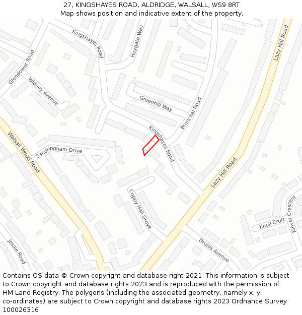 27, KINGSHAYES ROAD, ALDRIDGE, WALSALL, WS9 8RT: Location map and indicative extent of plot