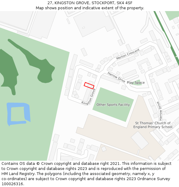 27, KINGSTON GROVE, STOCKPORT, SK4 4SF: Location map and indicative extent of plot