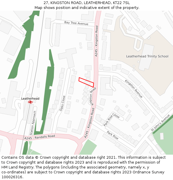 27, KINGSTON ROAD, LEATHERHEAD, KT22 7SL: Location map and indicative extent of plot