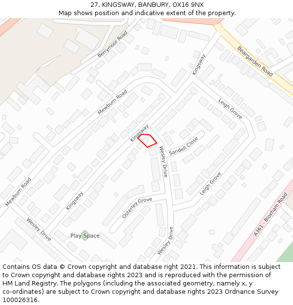 27, KINGSWAY, BANBURY, OX16 9NX: Location map and indicative extent of plot