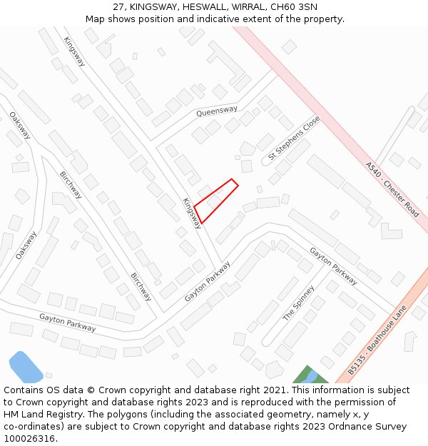 27, KINGSWAY, HESWALL, WIRRAL, CH60 3SN: Location map and indicative extent of plot