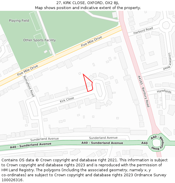 27, KIRK CLOSE, OXFORD, OX2 8JL: Location map and indicative extent of plot