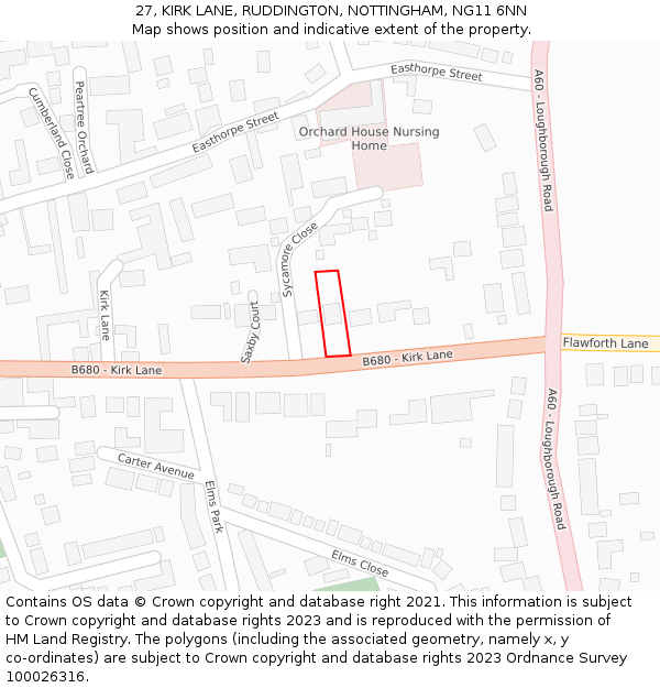 27, KIRK LANE, RUDDINGTON, NOTTINGHAM, NG11 6NN: Location map and indicative extent of plot