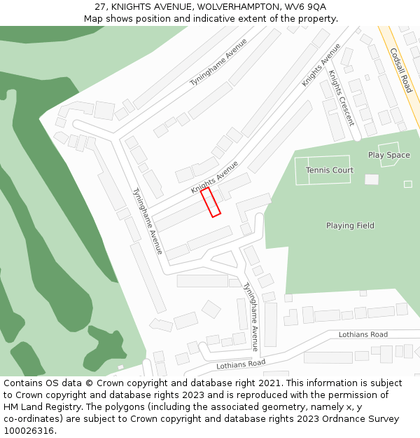 27, KNIGHTS AVENUE, WOLVERHAMPTON, WV6 9QA: Location map and indicative extent of plot