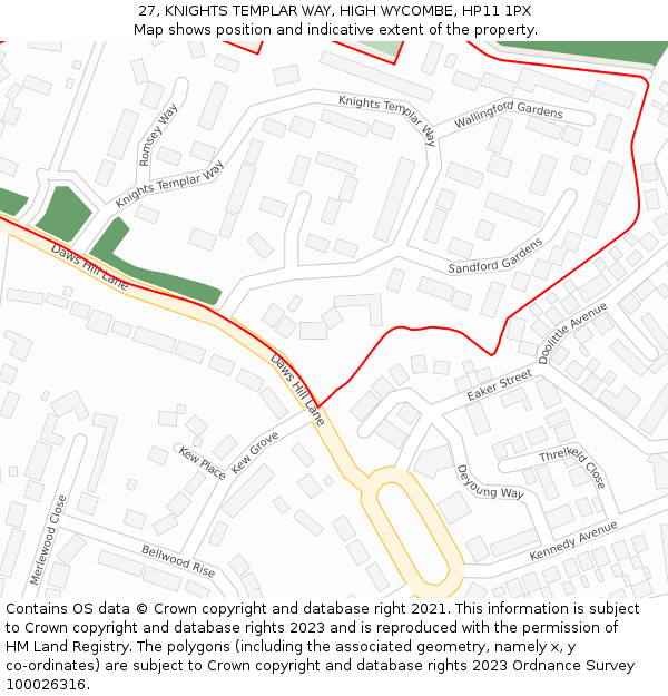 27, KNIGHTS TEMPLAR WAY, HIGH WYCOMBE, HP11 1PX: Location map and indicative extent of plot