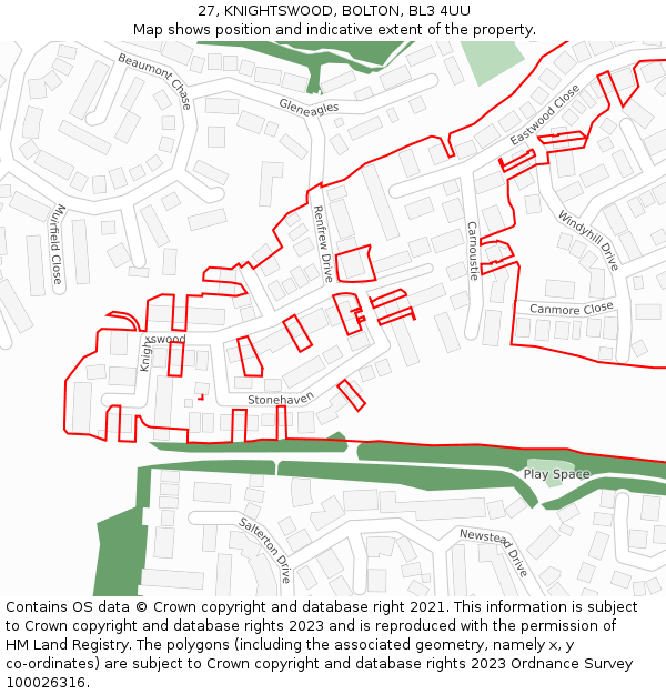 27, KNIGHTSWOOD, BOLTON, BL3 4UU: Location map and indicative extent of plot