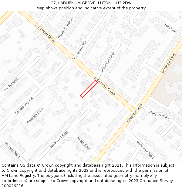 27, LABURNUM GROVE, LUTON, LU3 2DW: Location map and indicative extent of plot