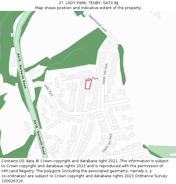 27, LADY PARK, TENBY, SA70 8JJ: Location map and indicative extent of plot