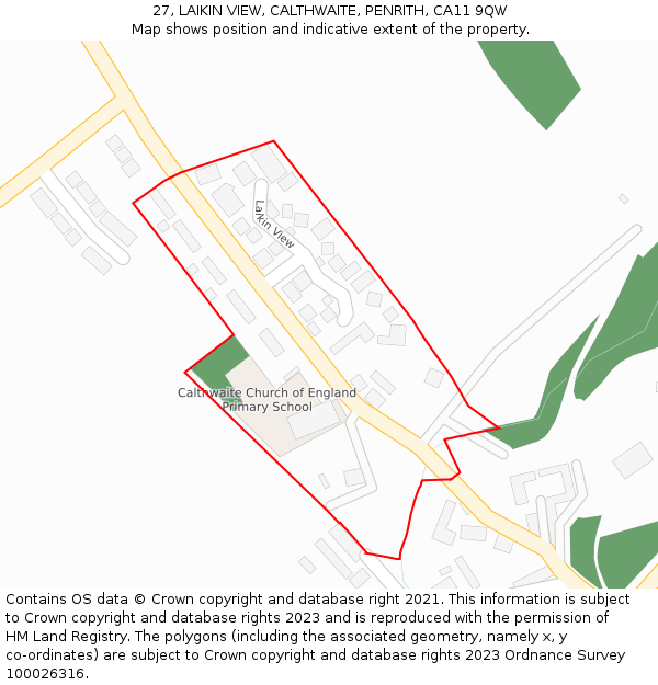 27, LAIKIN VIEW, CALTHWAITE, PENRITH, CA11 9QW: Location map and indicative extent of plot