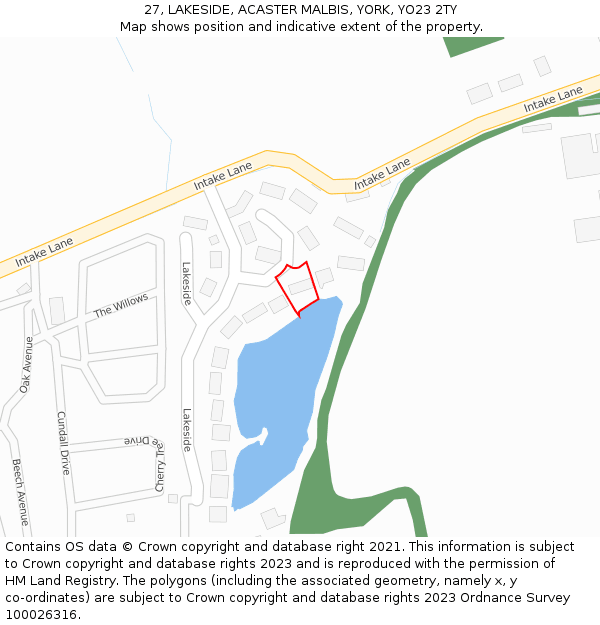 27, LAKESIDE, ACASTER MALBIS, YORK, YO23 2TY: Location map and indicative extent of plot