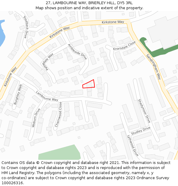27, LAMBOURNE WAY, BRIERLEY HILL, DY5 3RL: Location map and indicative extent of plot