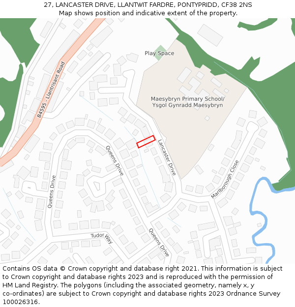 27, LANCASTER DRIVE, LLANTWIT FARDRE, PONTYPRIDD, CF38 2NS: Location map and indicative extent of plot