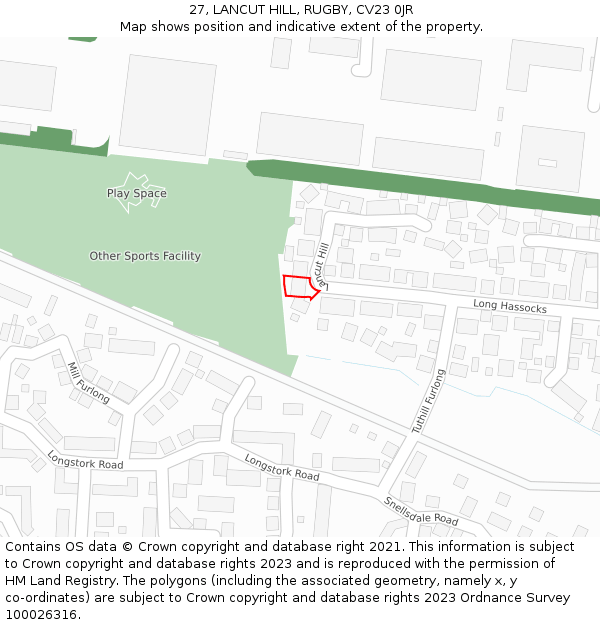 27, LANCUT HILL, RUGBY, CV23 0JR: Location map and indicative extent of plot