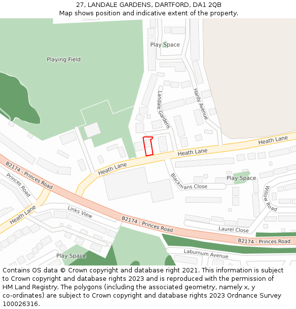 27, LANDALE GARDENS, DARTFORD, DA1 2QB: Location map and indicative extent of plot