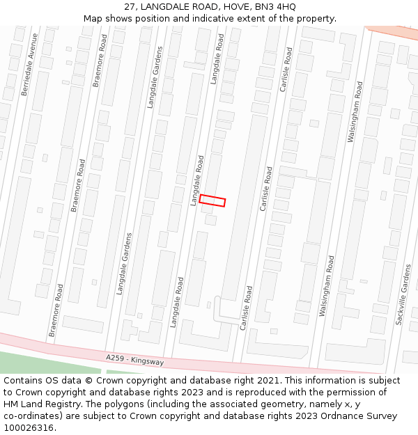 27, LANGDALE ROAD, HOVE, BN3 4HQ: Location map and indicative extent of plot