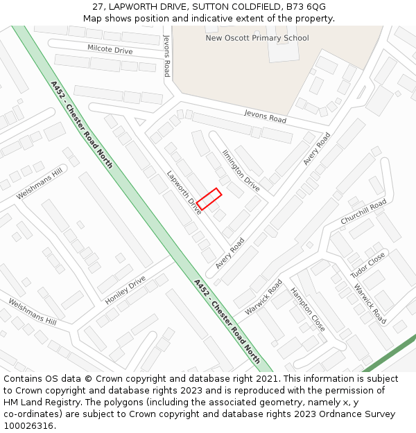27, LAPWORTH DRIVE, SUTTON COLDFIELD, B73 6QG: Location map and indicative extent of plot
