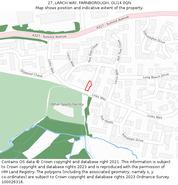 27, LARCH WAY, FARNBOROUGH, GU14 0QN: Location map and indicative extent of plot