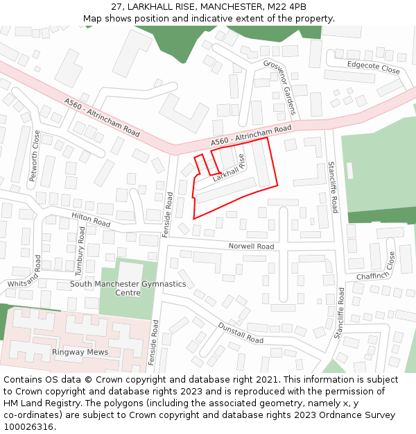 27, LARKHALL RISE, MANCHESTER, M22 4PB: Location map and indicative extent of plot