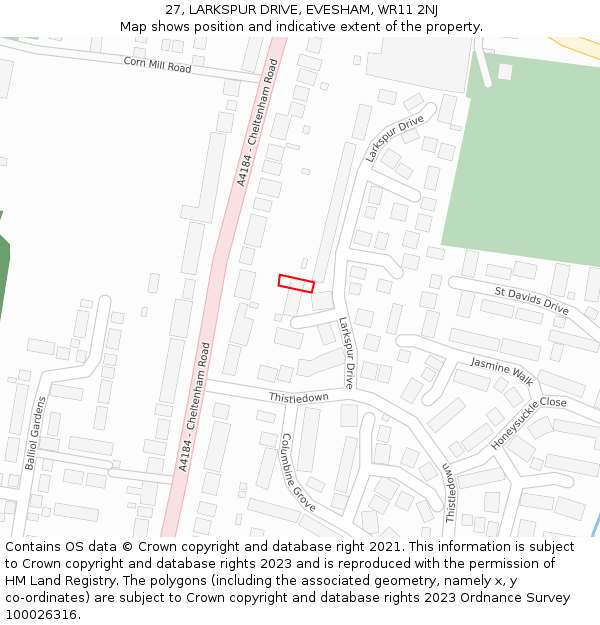27, LARKSPUR DRIVE, EVESHAM, WR11 2NJ: Location map and indicative extent of plot