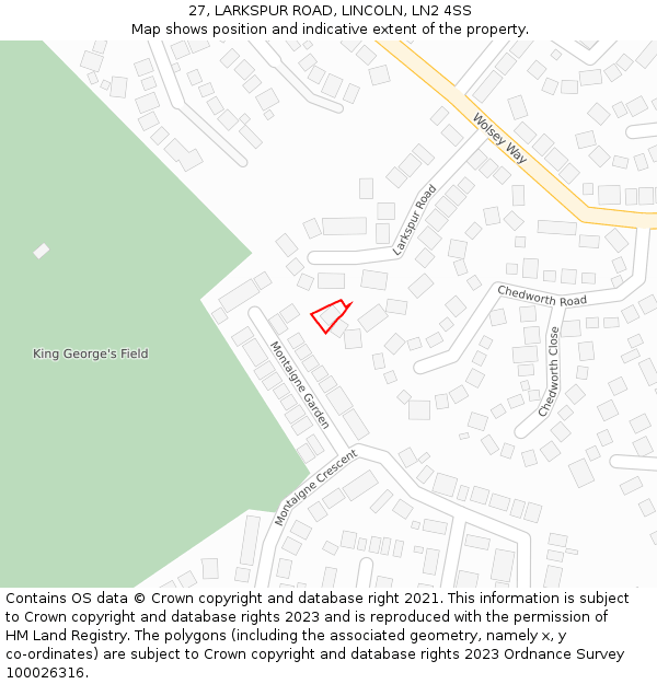 27, LARKSPUR ROAD, LINCOLN, LN2 4SS: Location map and indicative extent of plot
