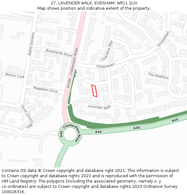 27, LAVENDER WALK, EVESHAM, WR11 2LN: Location map and indicative extent of plot