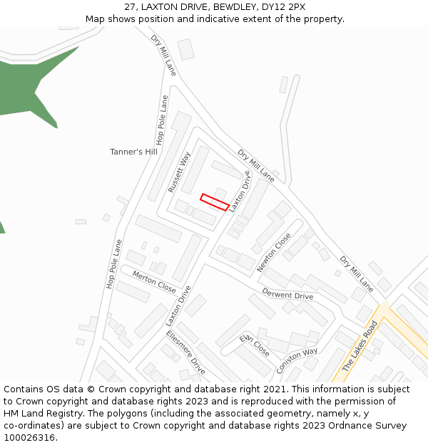 27, LAXTON DRIVE, BEWDLEY, DY12 2PX: Location map and indicative extent of plot