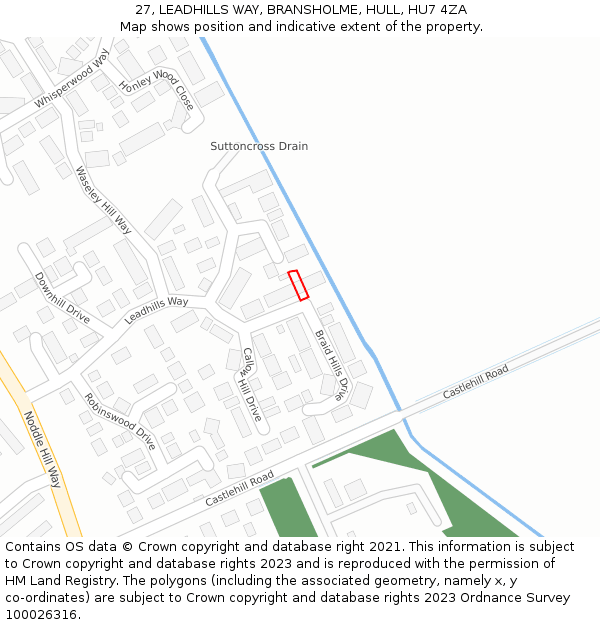 27, LEADHILLS WAY, BRANSHOLME, HULL, HU7 4ZA: Location map and indicative extent of plot