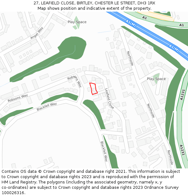 27, LEAFIELD CLOSE, BIRTLEY, CHESTER LE STREET, DH3 1RX: Location map and indicative extent of plot