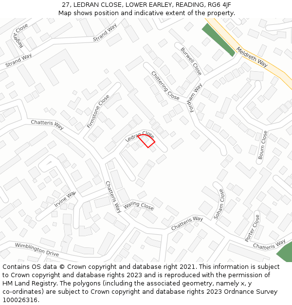 27, LEDRAN CLOSE, LOWER EARLEY, READING, RG6 4JF: Location map and indicative extent of plot