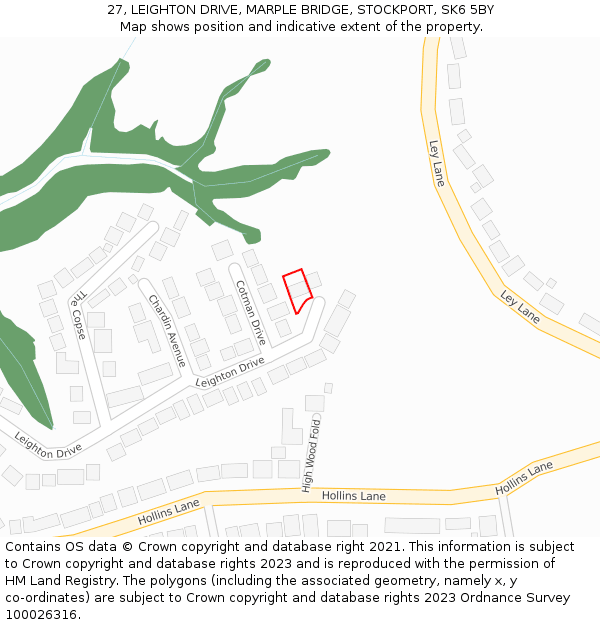 27, LEIGHTON DRIVE, MARPLE BRIDGE, STOCKPORT, SK6 5BY: Location map and indicative extent of plot