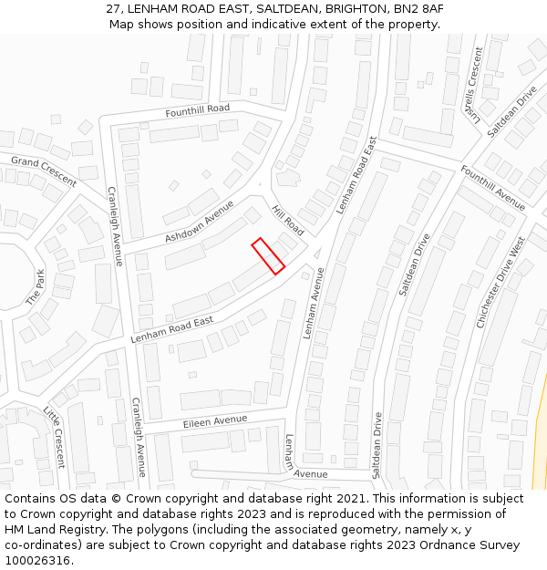 27, LENHAM ROAD EAST, SALTDEAN, BRIGHTON, BN2 8AF: Location map and indicative extent of plot