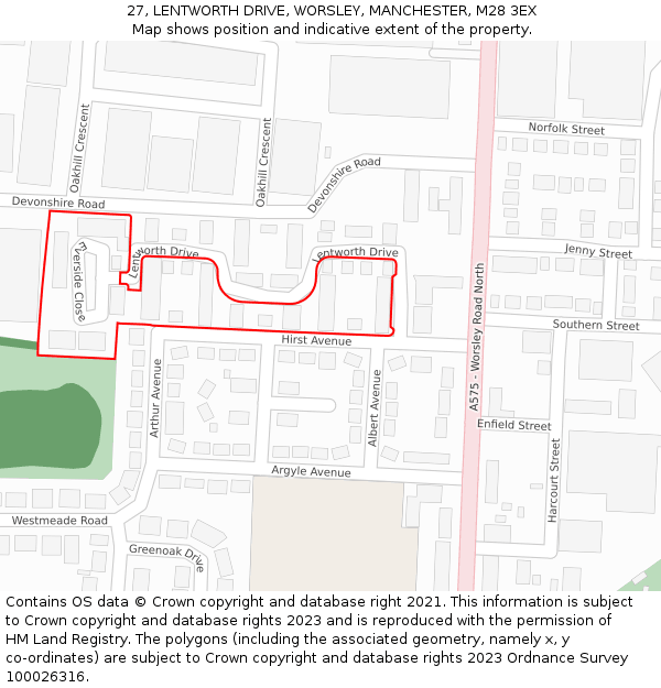 27, LENTWORTH DRIVE, WORSLEY, MANCHESTER, M28 3EX: Location map and indicative extent of plot