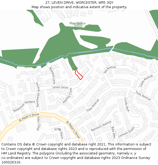 27, LEVEN DRIVE, WORCESTER, WR5 3QY: Location map and indicative extent of plot