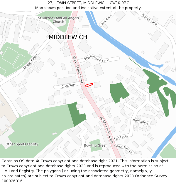 27, LEWIN STREET, MIDDLEWICH, CW10 9BG: Location map and indicative extent of plot