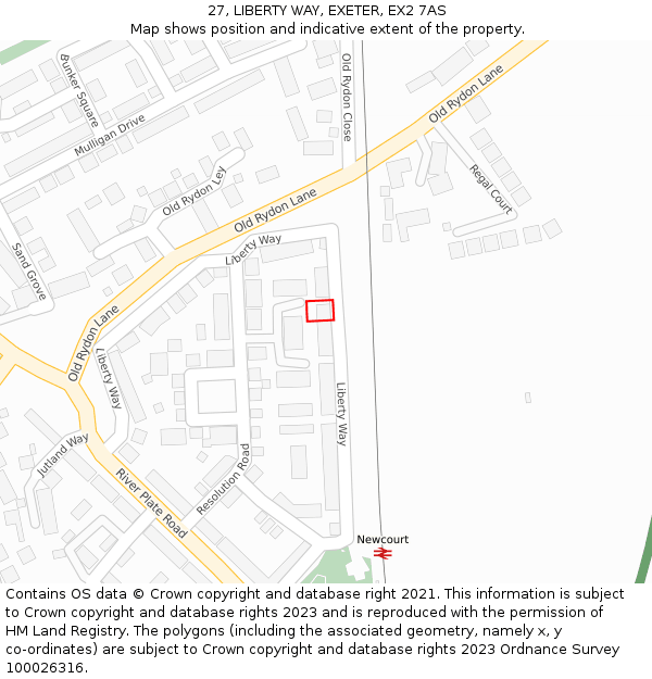 27, LIBERTY WAY, EXETER, EX2 7AS: Location map and indicative extent of plot