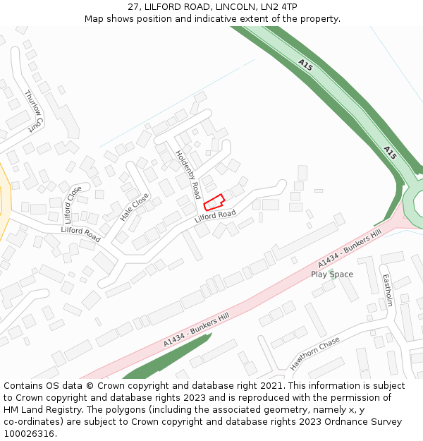 27, LILFORD ROAD, LINCOLN, LN2 4TP: Location map and indicative extent of plot