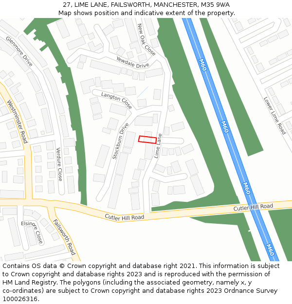 27, LIME LANE, FAILSWORTH, MANCHESTER, M35 9WA: Location map and indicative extent of plot