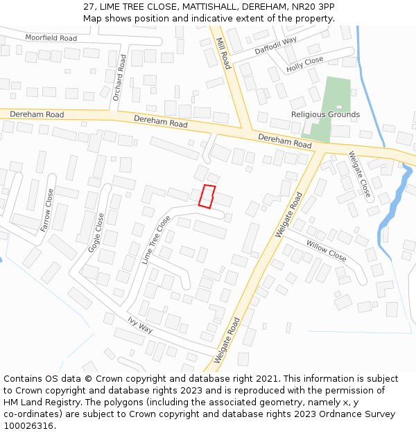 27, LIME TREE CLOSE, MATTISHALL, DEREHAM, NR20 3PP: Location map and indicative extent of plot
