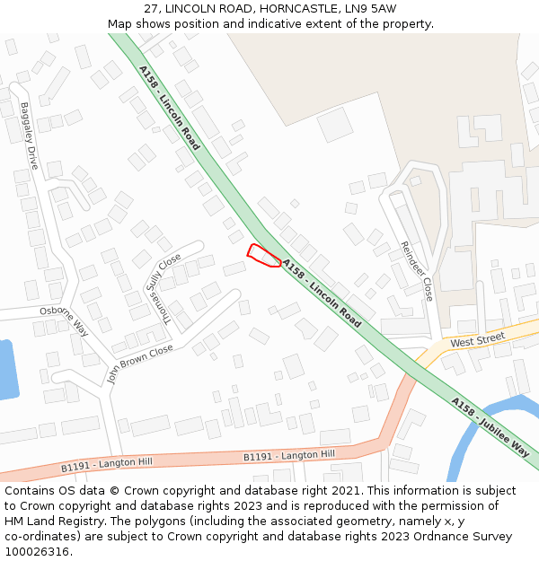 27, LINCOLN ROAD, HORNCASTLE, LN9 5AW: Location map and indicative extent of plot