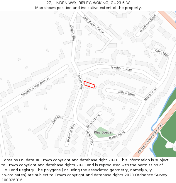 27, LINDEN WAY, RIPLEY, WOKING, GU23 6LW: Location map and indicative extent of plot