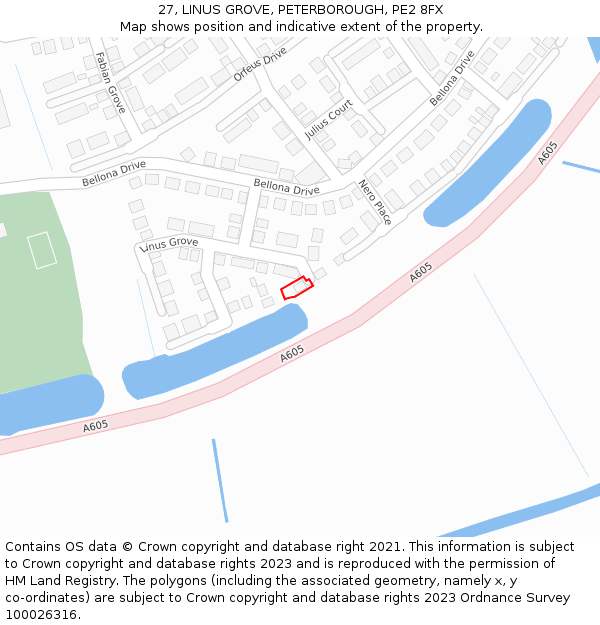 27, LINUS GROVE, PETERBOROUGH, PE2 8FX: Location map and indicative extent of plot