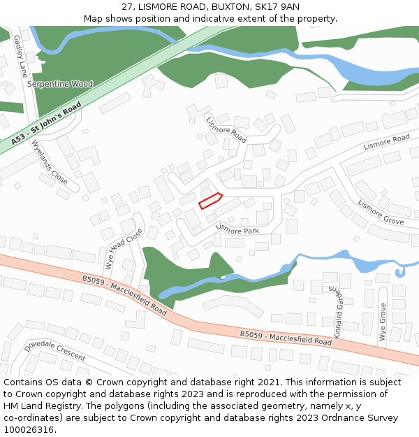 27, LISMORE ROAD, BUXTON, SK17 9AN: Location map and indicative extent of plot