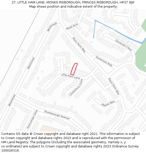 27, LITTLE HAM LANE, MONKS RISBOROUGH, PRINCES RISBOROUGH, HP27 9JW: Location map and indicative extent of plot