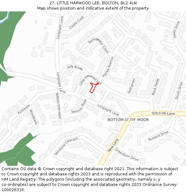27, LITTLE HARWOOD LEE, BOLTON, BL2 4LW: Location map and indicative extent of plot