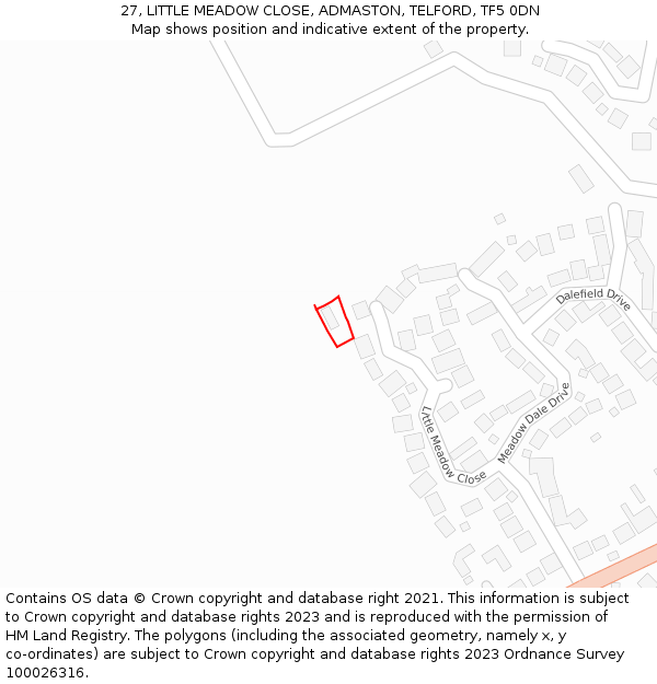 27, LITTLE MEADOW CLOSE, ADMASTON, TELFORD, TF5 0DN: Location map and indicative extent of plot