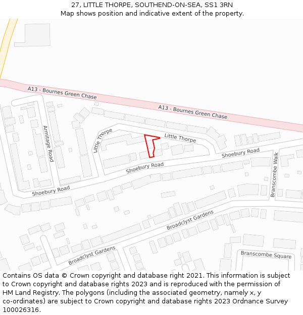 27, LITTLE THORPE, SOUTHEND-ON-SEA, SS1 3RN: Location map and indicative extent of plot