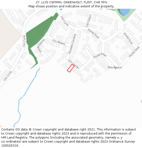 27, LLYS CWYFAN, OAKENHOLT, FLINT, CH6 5FN: Location map and indicative extent of plot