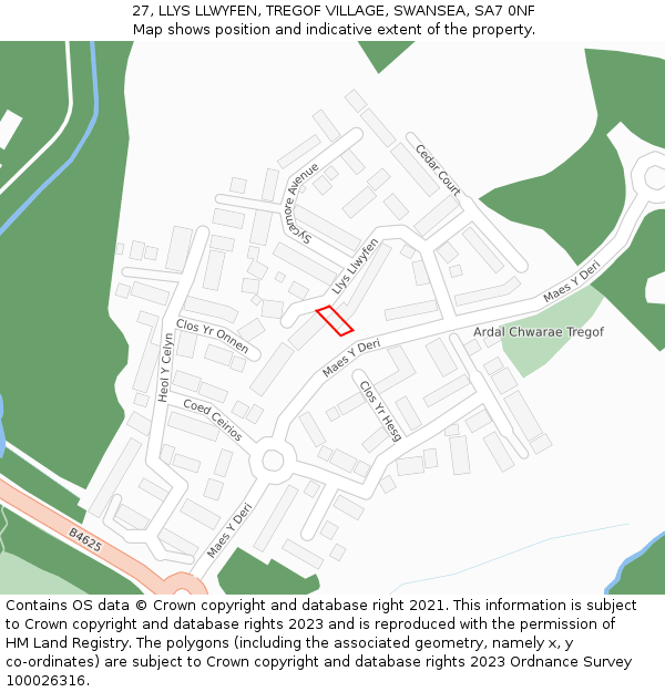 27, LLYS LLWYFEN, TREGOF VILLAGE, SWANSEA, SA7 0NF: Location map and indicative extent of plot