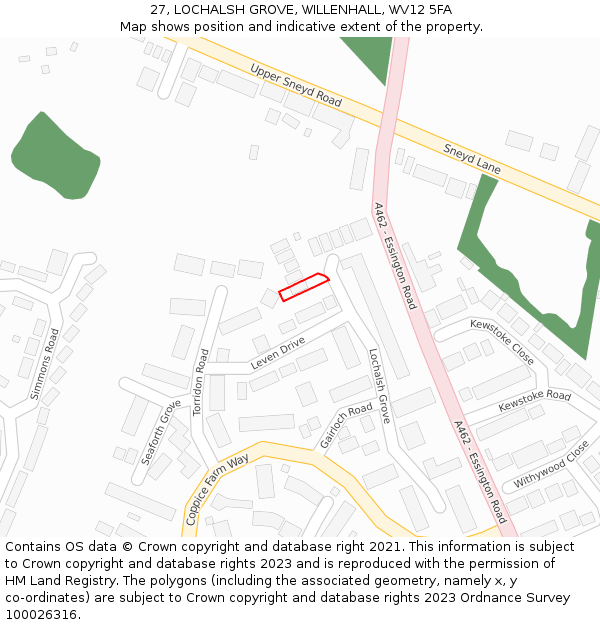 27, LOCHALSH GROVE, WILLENHALL, WV12 5FA: Location map and indicative extent of plot