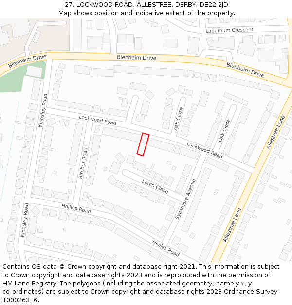 27, LOCKWOOD ROAD, ALLESTREE, DERBY, DE22 2JD: Location map and indicative extent of plot